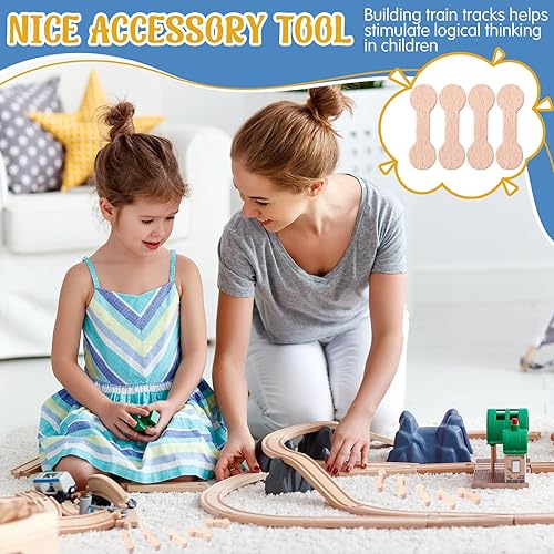 Miniatura 3 de Poen Juego de 30 piezas de madera para perros con adaptador de pista de tren de madera, piezas de conectores de accesorios de tren para