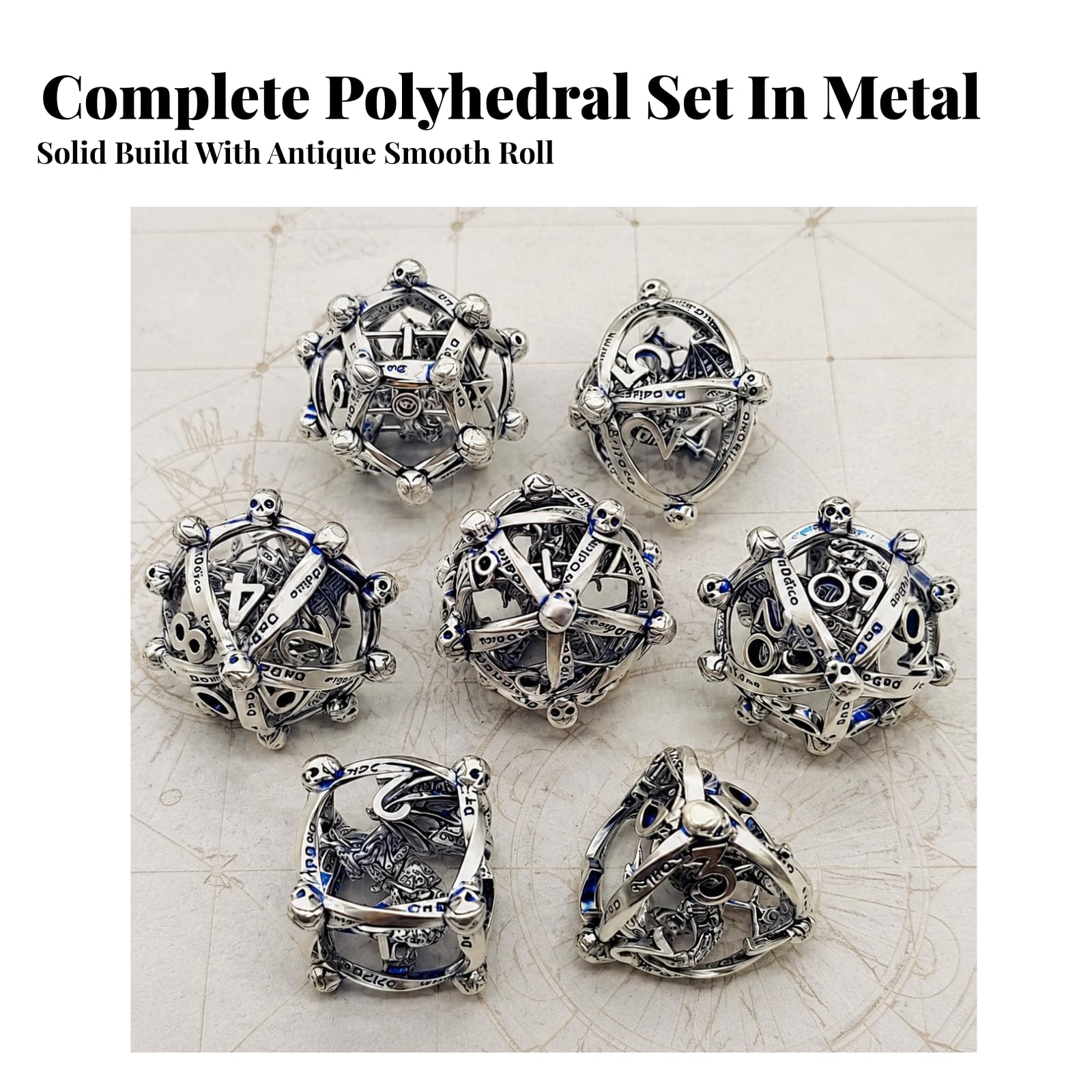 Fantasievoller Vielseitiger Würfel Satz aus Metall mit Sieben Verschiedenen Geometrischen für Rollenspiele Und Tabletop Abenteuer mit Klaren Gravuren,