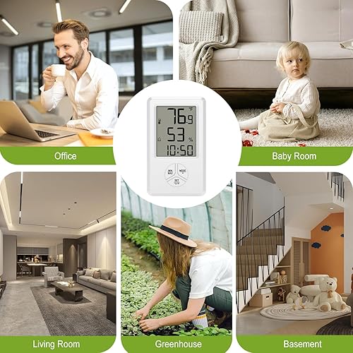 Miniatura 6 de Urageuxy Higrómetro digital para interiores, medidor de humedad con temperatura y humedad, termómetro de habitación con reloj despertador para el