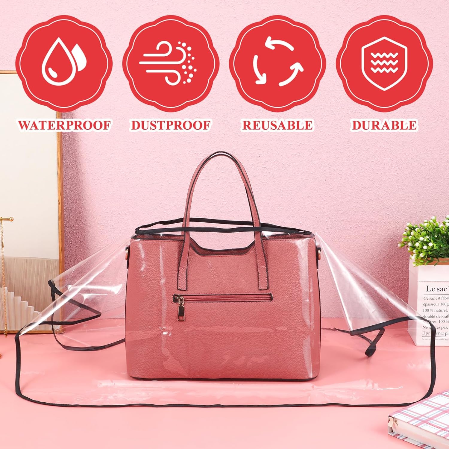 Waterproof Eva Handbag Rain Cover with Handle, 70x70cm Tote Bag Protector for Travel Hiking Outdoor Use image 3