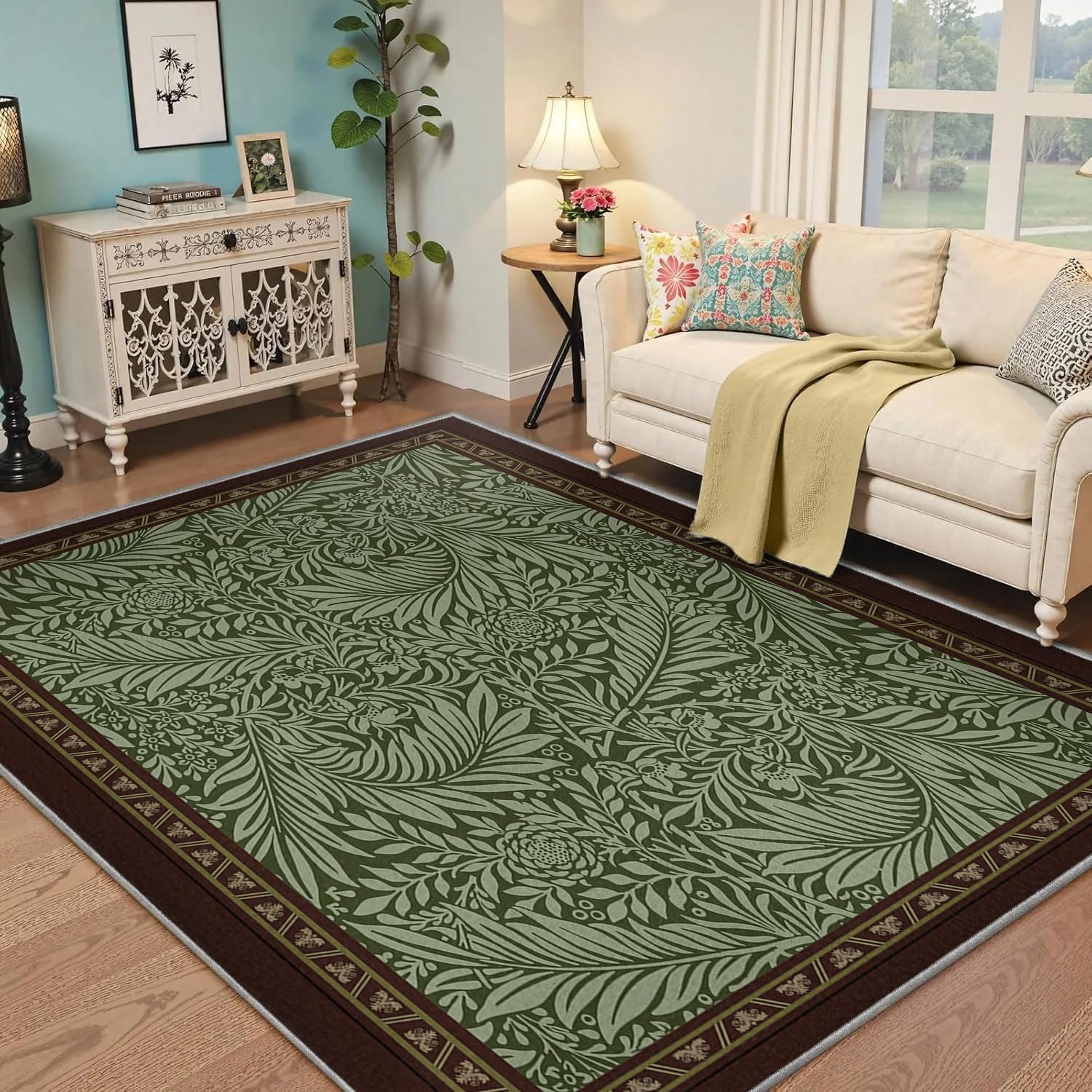 Tapis forêt vintage en sauge pour un hall d'entrée accueillant et sécurisé avec dossier antidérapant