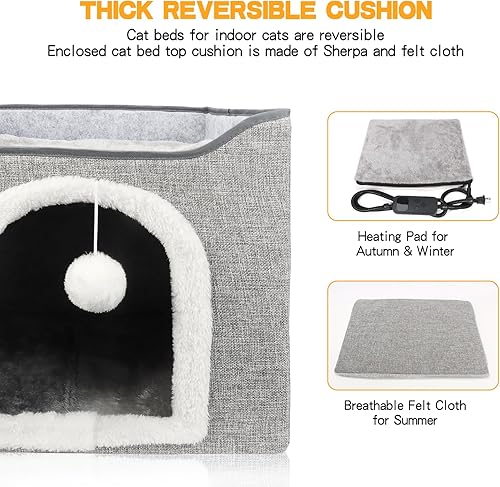 Miniatura 8 de Cama térmica para gatos de interior, casa plegable para gatos con almohadilla térmica extraíble para gatos pequeños, cama cubierta para gatos, cama