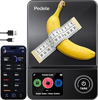 Küchenwaage Digitale ProfiFein waage Bluetooth-Verbindungs-App with LCD Display,Kaloriendatenanalyse Kitchen Scale,Erfassung von 27 Nährstoffen, Hohe Präzision 0.1g, Timer,Tara-Funktion Zahnrad-Taste