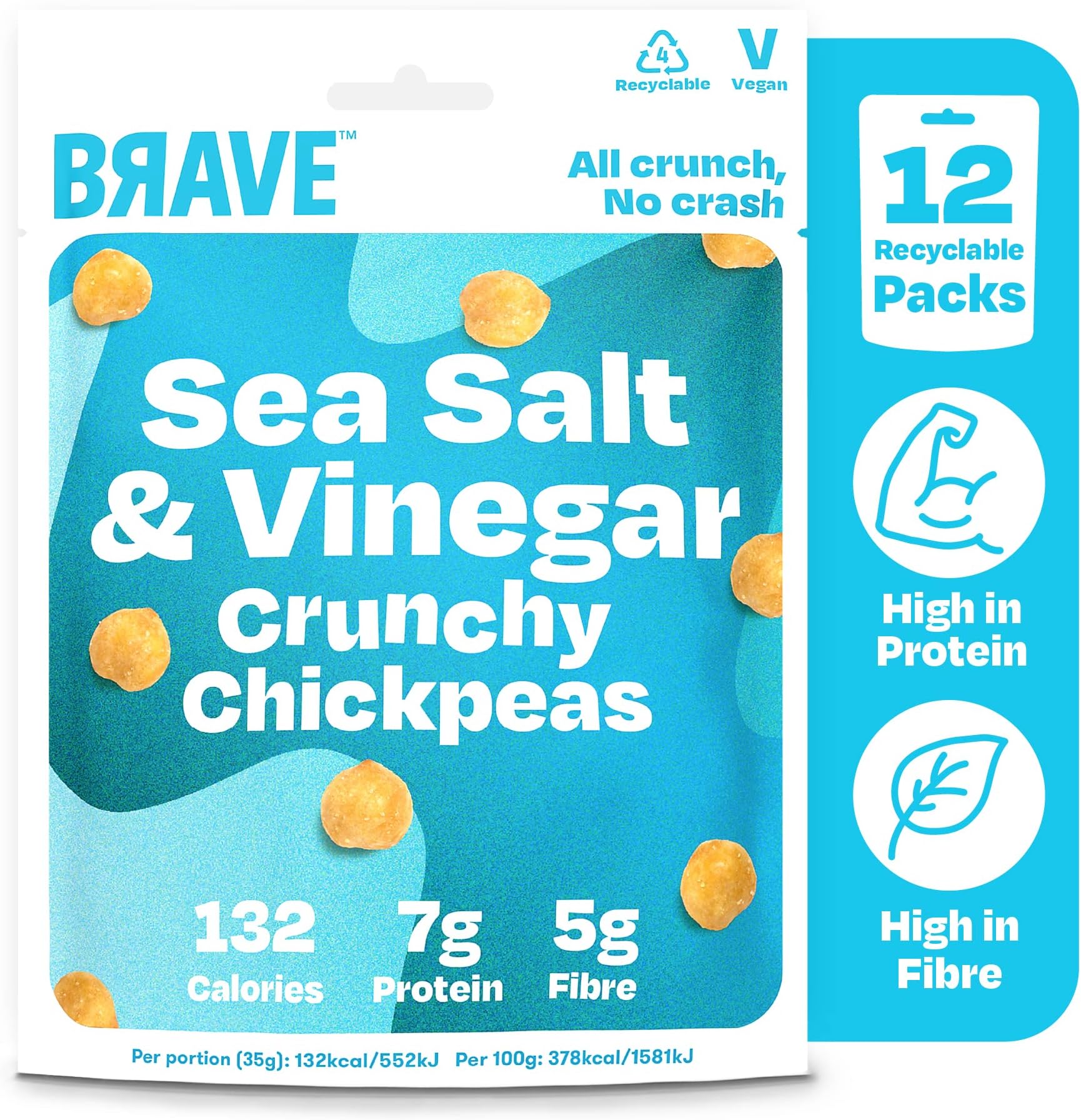 – Roasted Chickpeas: Healthy Snack, High Protein, Low Calorie - Salt & Vinegar (12 x 35g Packs)