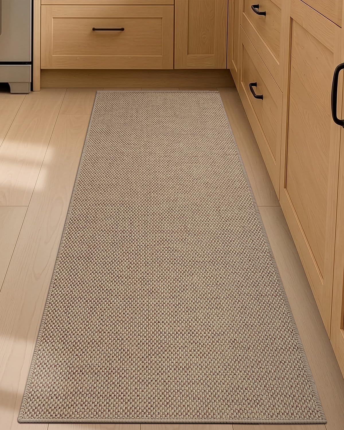COLOR&GEOMETRY Kitchen Rugs Non Slip Washable 43x150cm, 4mm Thin Woven Rubber Backed Kitchen Runner Rug, Absorbent Easy to Clean Floor Mats for in Front of Sink, Laundry Room, Hallway, Dark Beige