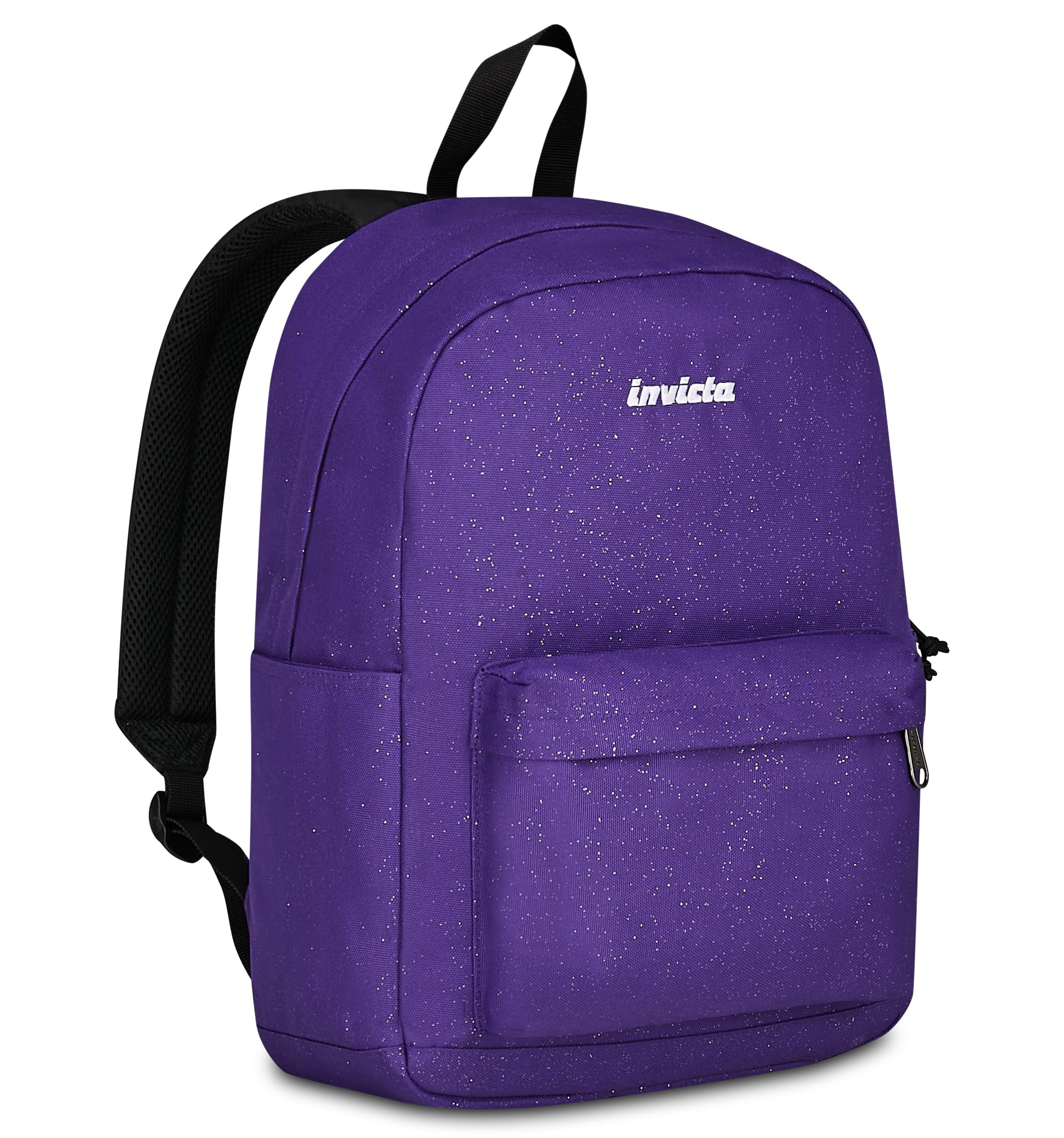 Invicta Zaino Scuola Carlson Shine, Viola, 24 L, Effetto brillantini, Monoscomparto, Tasca interna con zip, Scomparto porta pc ablet, Tasca laterale portaborraccia, Scuola media e superiore, Ragazza