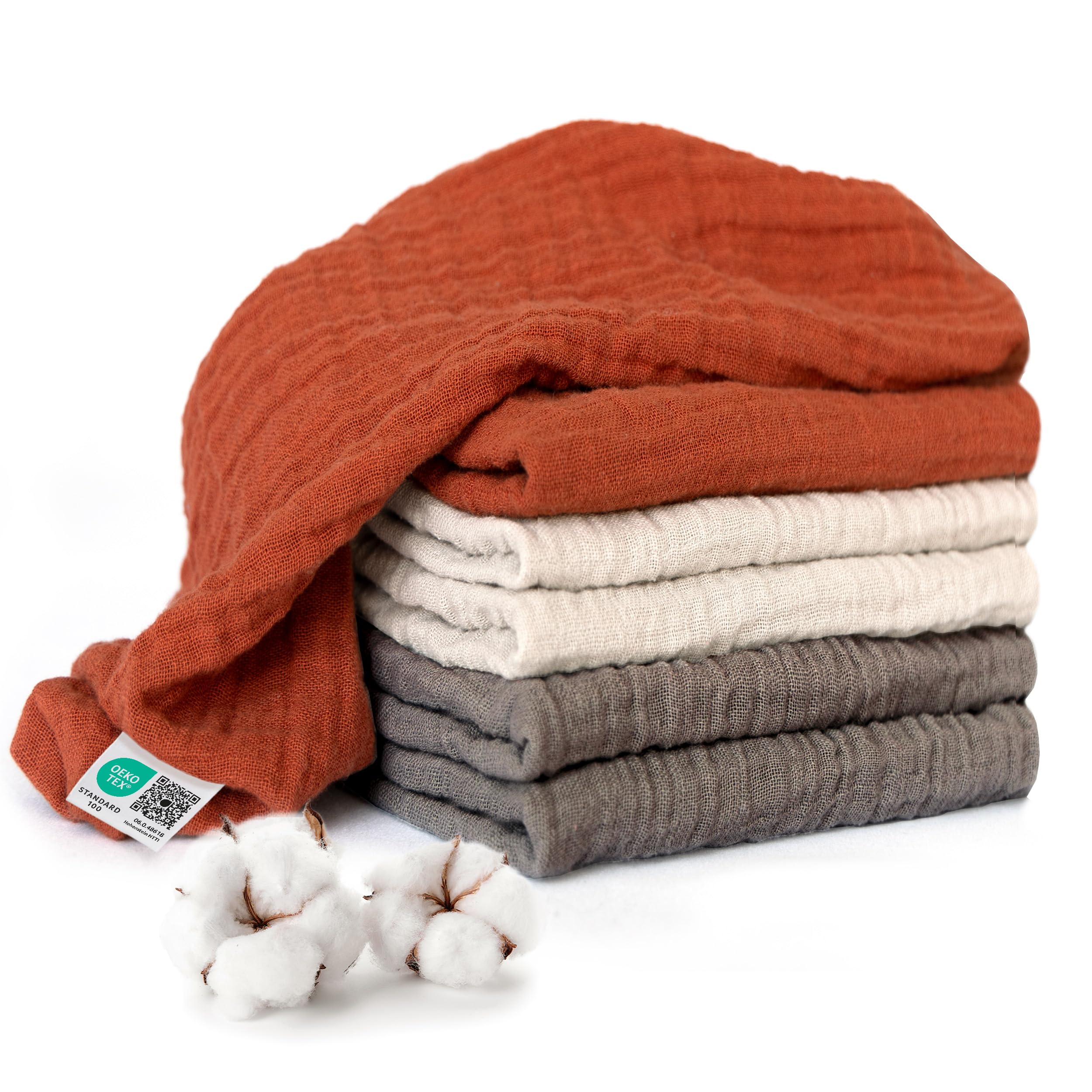 MAKIAN Mullwindeln 6er Pack, 70x70 cm, Oeko-TEX® Standard 100 geprüft, 6 Spucktücher in Premium Qualität - doppelt gewebte Stoffwindeln/Mulltücher - Terracotta/Beige/Mokka