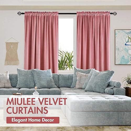 Miniatura 5 de MIULEE Cortinas opacas de terciopelo rosa rubor con aislamiento térmico para dormitorio, sala de estar, oscurecimiento de 84 pulgadas de largo,