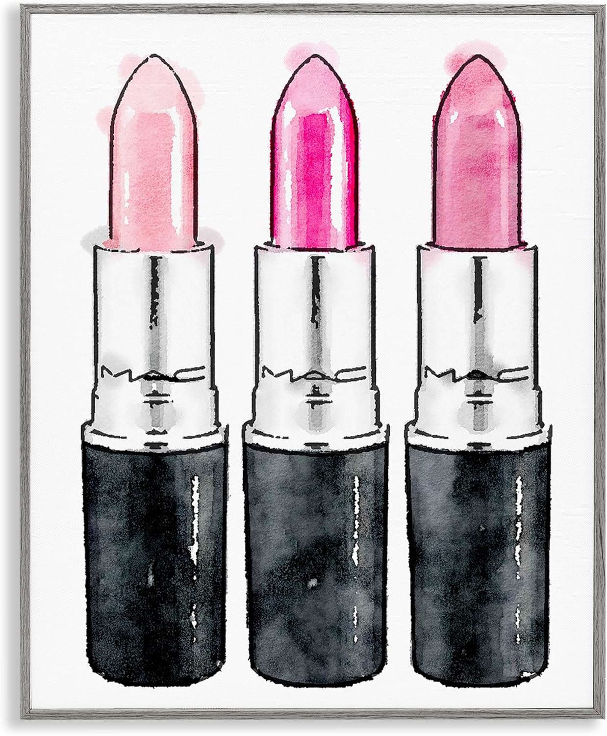 Stupell Industries Three Pink Lipsticks Grey Framed Wall Art, 11 x 14, Design by Artist Amanda Greenwood