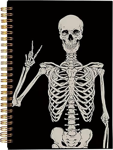 NEGIGA Cuaderno de espiral de esqueleto, cuaderno de diario, cuadernos de diario, cuaderno genial, cuaderno de 8.3 × 5.5
