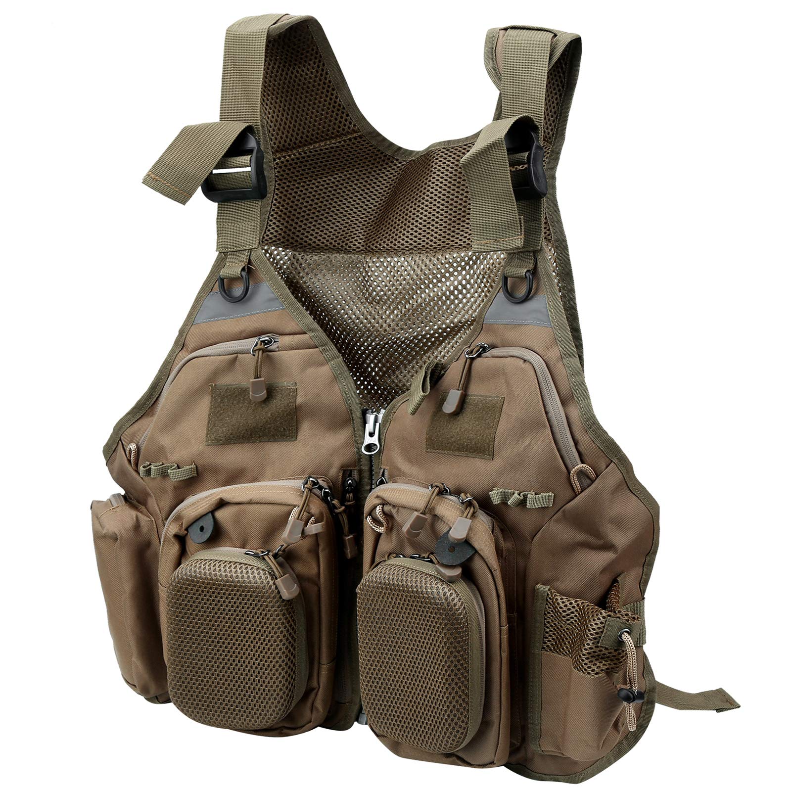 Drfeify Chaleco de Pesca de Bolsillo Múltiple Chaleco Deportivo Profesional con 6 Bolsillos Delanteros Bolsas de Malla Tiras Reflectantes Hebillas Ajustables para Actividades Al Aire