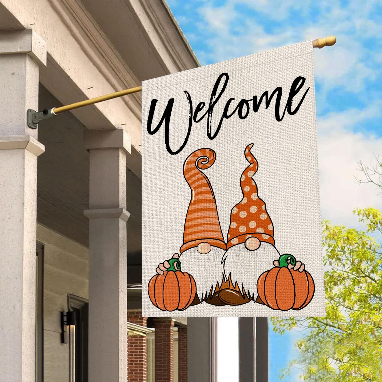 Fall House Flag Fall Gnome Pumpkin Welcome Flags Double Sided Vertical Burlap Yard Outdoor Autumn Thanksgiving Decor 28x40 Inch