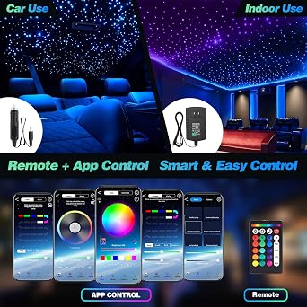 VASTFIRE Starlight Headliner Kit 1000pcs, 32W Dual-Color Meteor + Twinkle Star Headliner kit Music/Voice Activated Star Lights for Car, Bed Room, RVs, Home Theaters | Bluetooth + Remote Contr