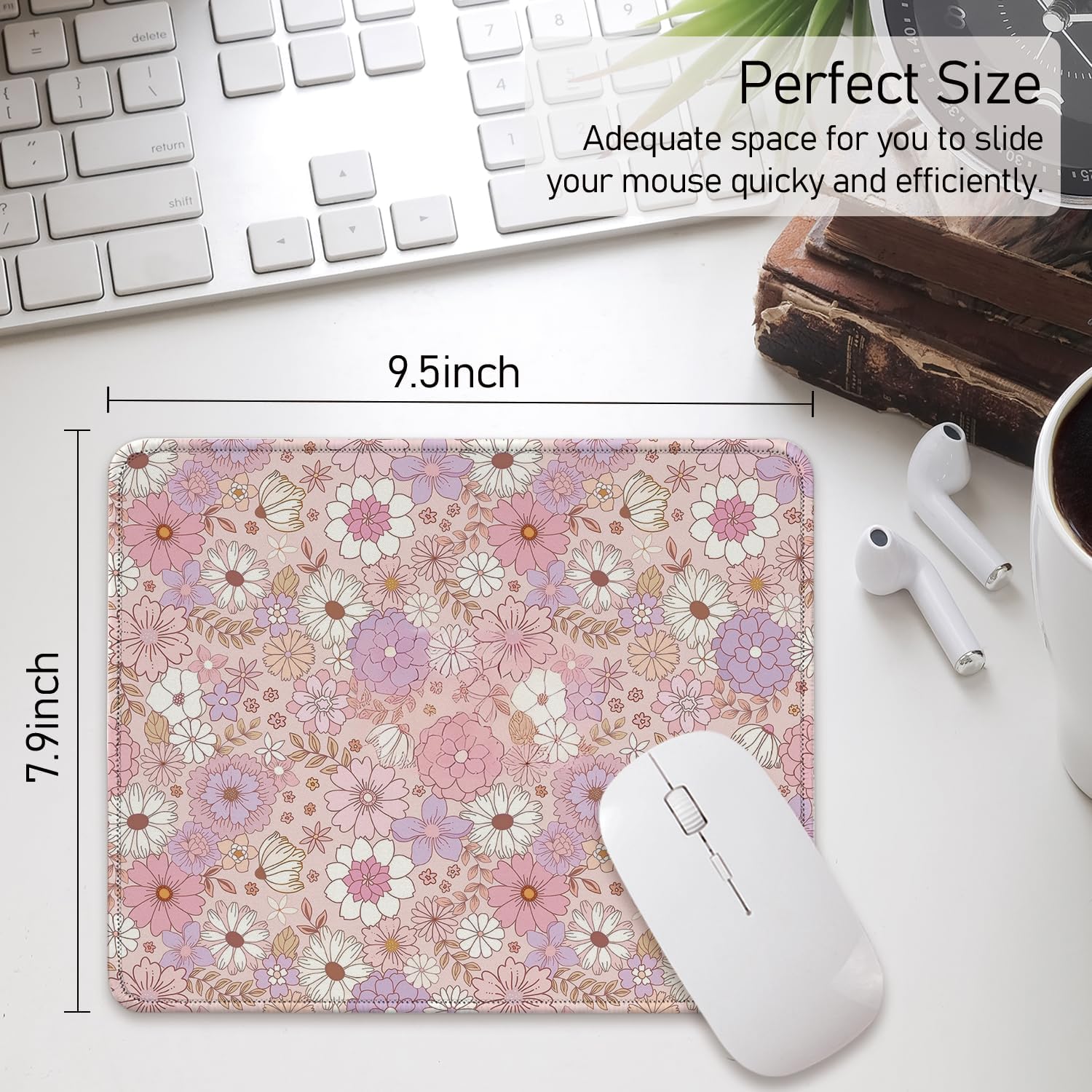 Cute Pink Flroal Flowers Mouse Pad, Pink Cottagecore Aesthetic image 3