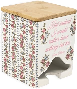 Steel Mill & Co Ceramic Tea Bag Dispenser, Jane Austen Quote