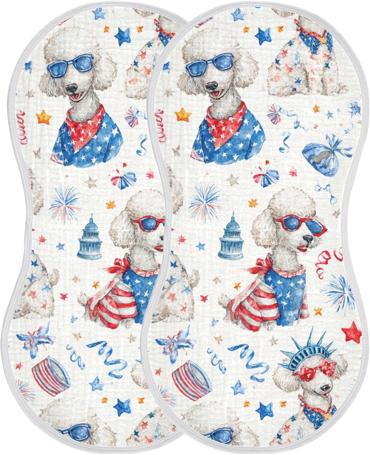 July 4th White Puppies Burp Cloths Baby Boys Girls Absorbent Soft Cotton Burping Cloths Rags 4 Pack