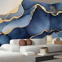 ANALTIRCE Blue Marble Photo Wallpaper,3d effect Gold Texture Pattern Artistic Wall Mural, 5942" Murals Wall Art Print for bedrooms Hallway Stairway Home Decoration