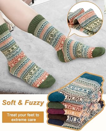 Senker Fashion Wool Socks for Women, Crew Boot Warm Sock for Hiking Trekking Work Outdoor Winter Gifts for Women Mom Her