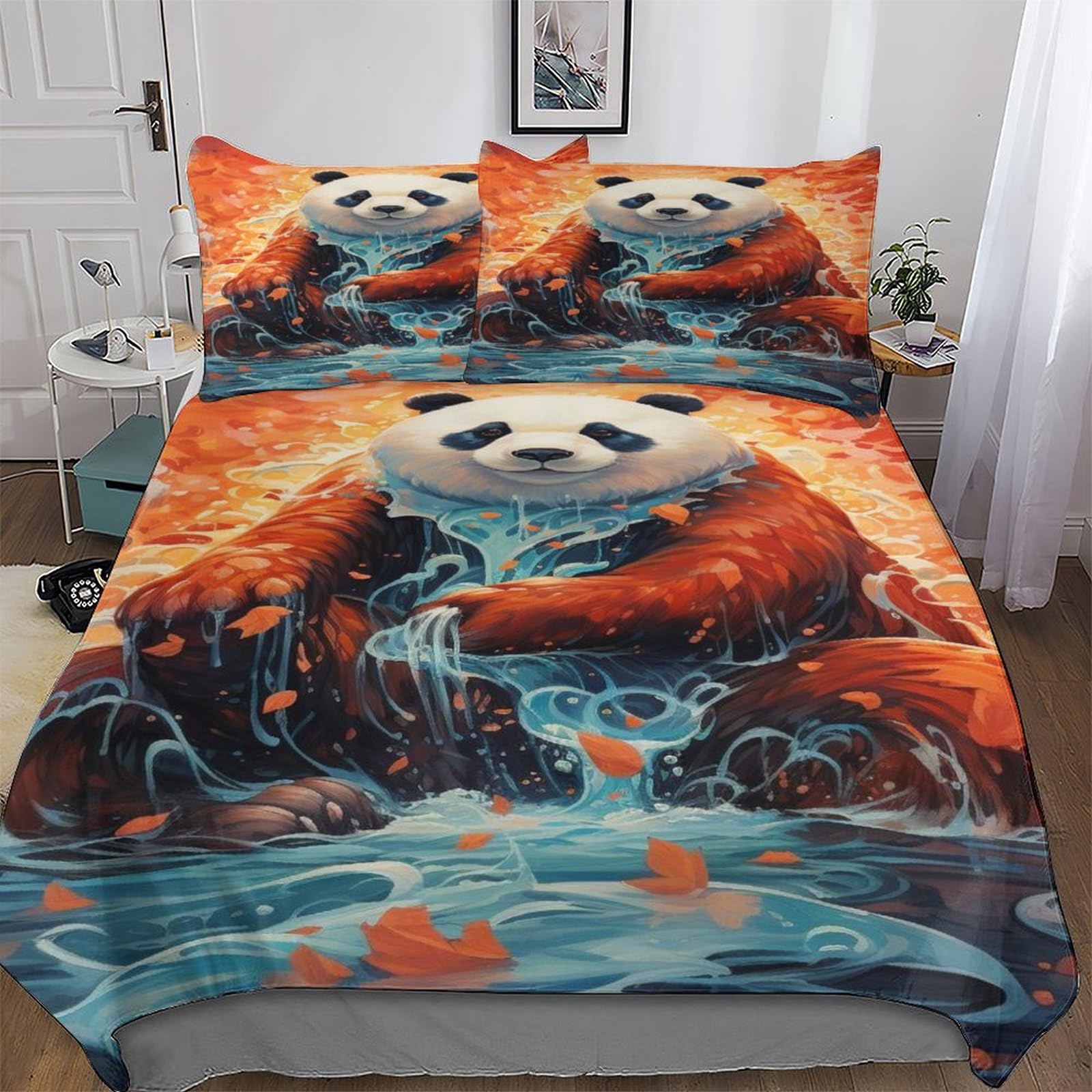 Housse de couette panda 3 pièces parure de lit microfibre douce 220x240cm