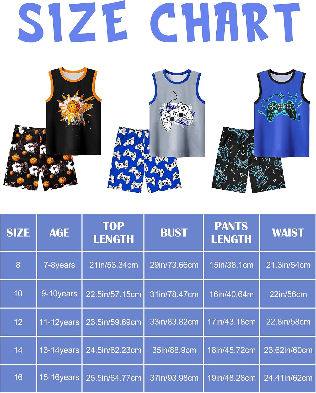 PASHOP Boys Pajamas Little Big Boys Summer Pajamas Tank Tops & Shorts Cool Pjs Set Kids Sleepwear Outfits Size 8-12