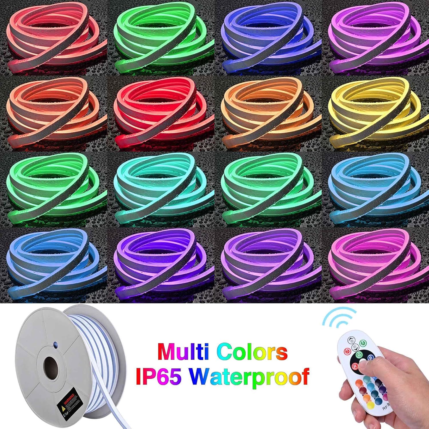 DELight AC 110-120V Waterproof IP65 Food Truck RGB 100ft Neon Rope Lights with Remote Control & APP Music Sync Dimmable Cuttable Flexible LED Strip Lights Outdoor DIY Project DEL-D100R