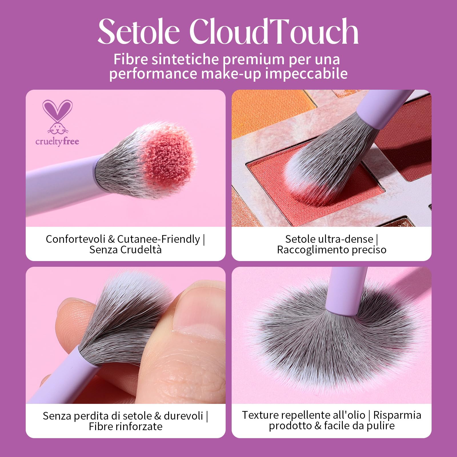 Eigshow Set di Pennelli Trucco Occhi – Pennelli con Tecnologia Ioni d'Argento, Serie MUA PRO, Ombretto, Eyeliner, Sopracciglia, Setole Ultra Dense, Miglior Regalo per Donne (5 Pezzi, Viola)