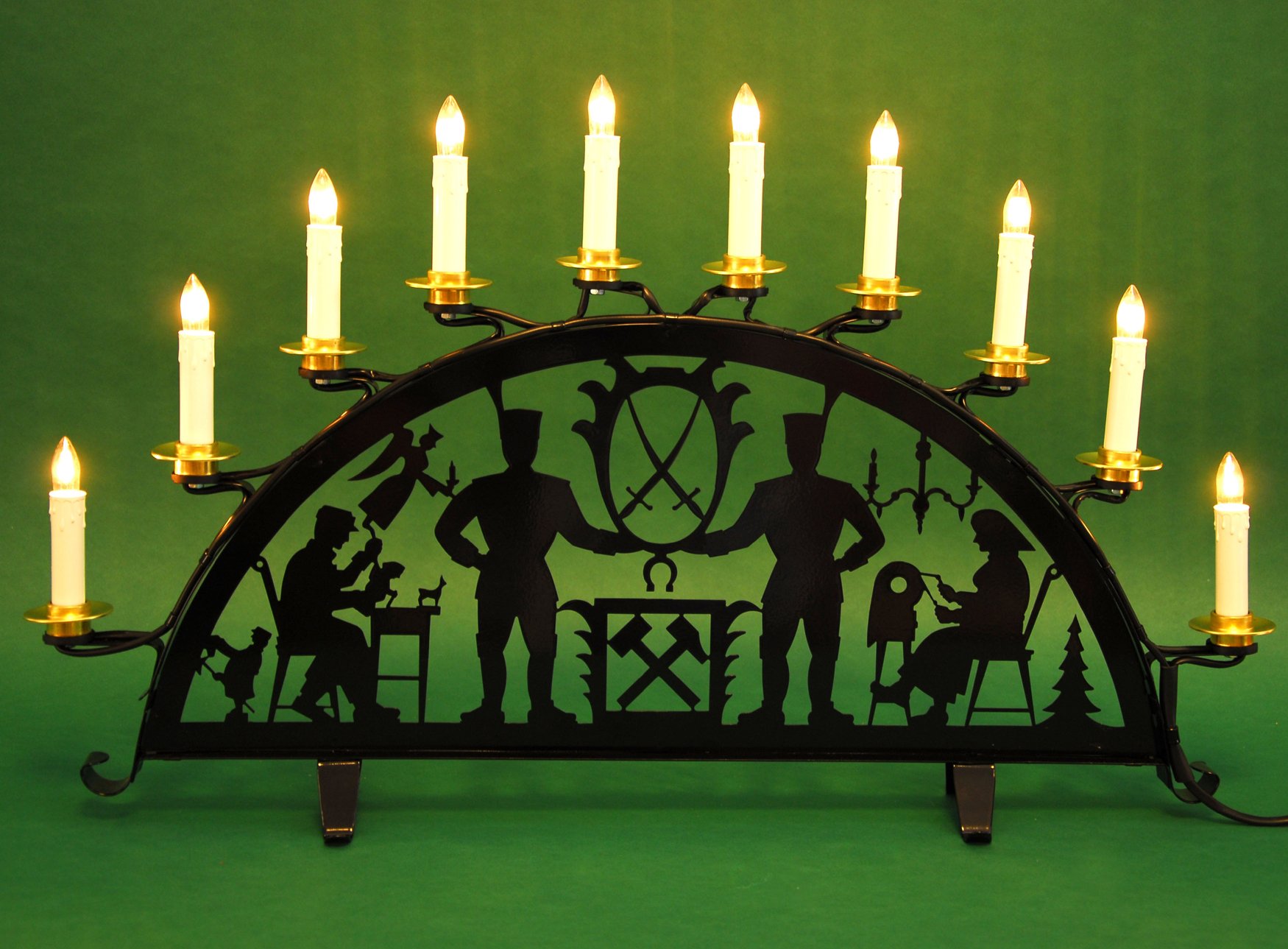 Metall Schwibbogen Lichterbogen Erzgebirge"Bergleute" schwarz 58 cm lang 10flammig Weihnachten Advent Geschenk Dekoration