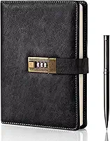 WEMATE Diário com cadeado, diário A5 de couro PU com cadeado de 240 páginas, caderno vintage com cadeado protegido por senha com caneta e caixa de presente, organizador de agenda de bloqueio para
