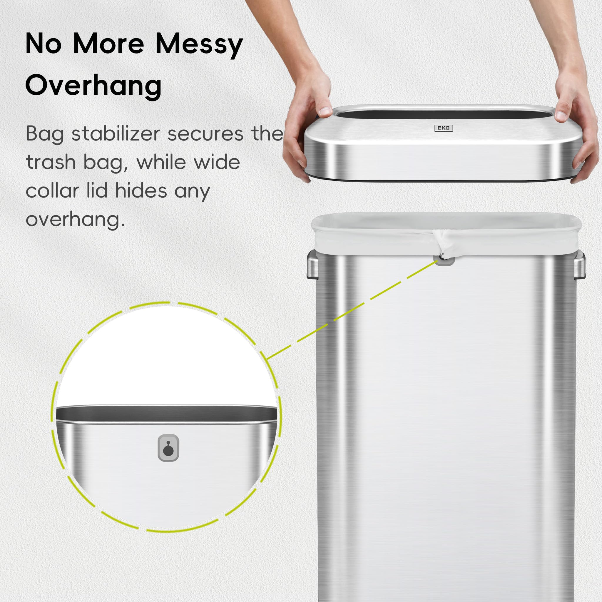 EKO Urban 90 Liter offener Mülleimer aus Edelstahl, schmal, kommerzielle Qualität, großer Mülleimer für Zuhause, Büro, Hotel, Café, Restaurant, Wohnheim