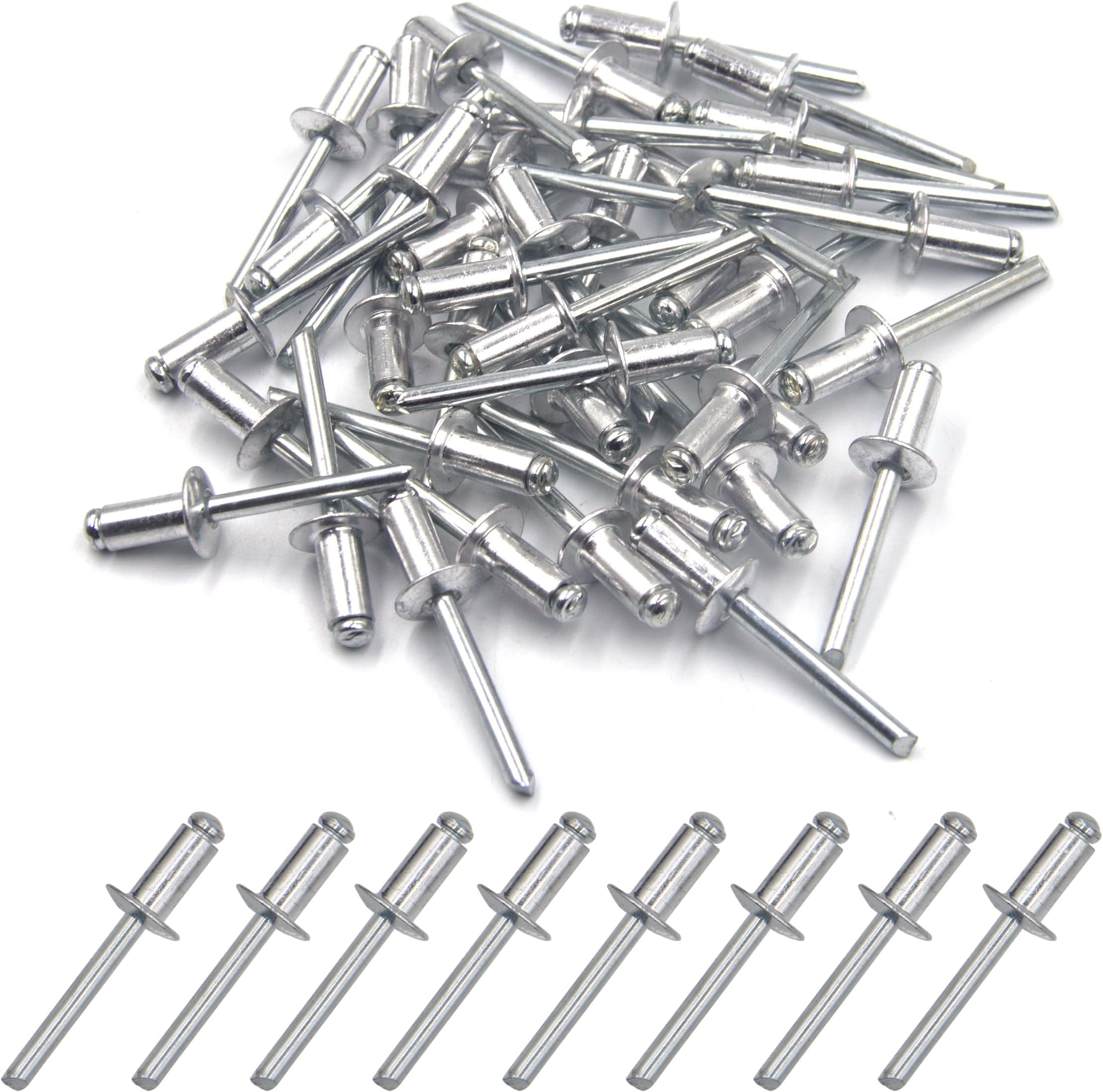 100pcs 6.4mm x 12.7mm Large Aluminium Blind Rivet, Open End Rivet Pop Rivet, Pack of 100 (Silver)