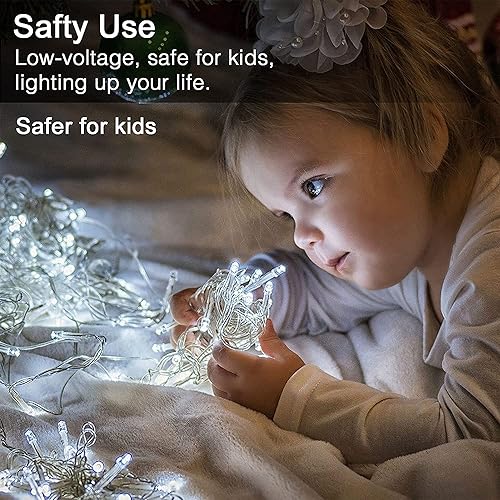 Miniatura 4 de oopswow Guirnalda de luces LED de color blanco, 100 luces LED enchufables con 8 modos para fiestas en interiores y exteriores, boda, hogar, patio,