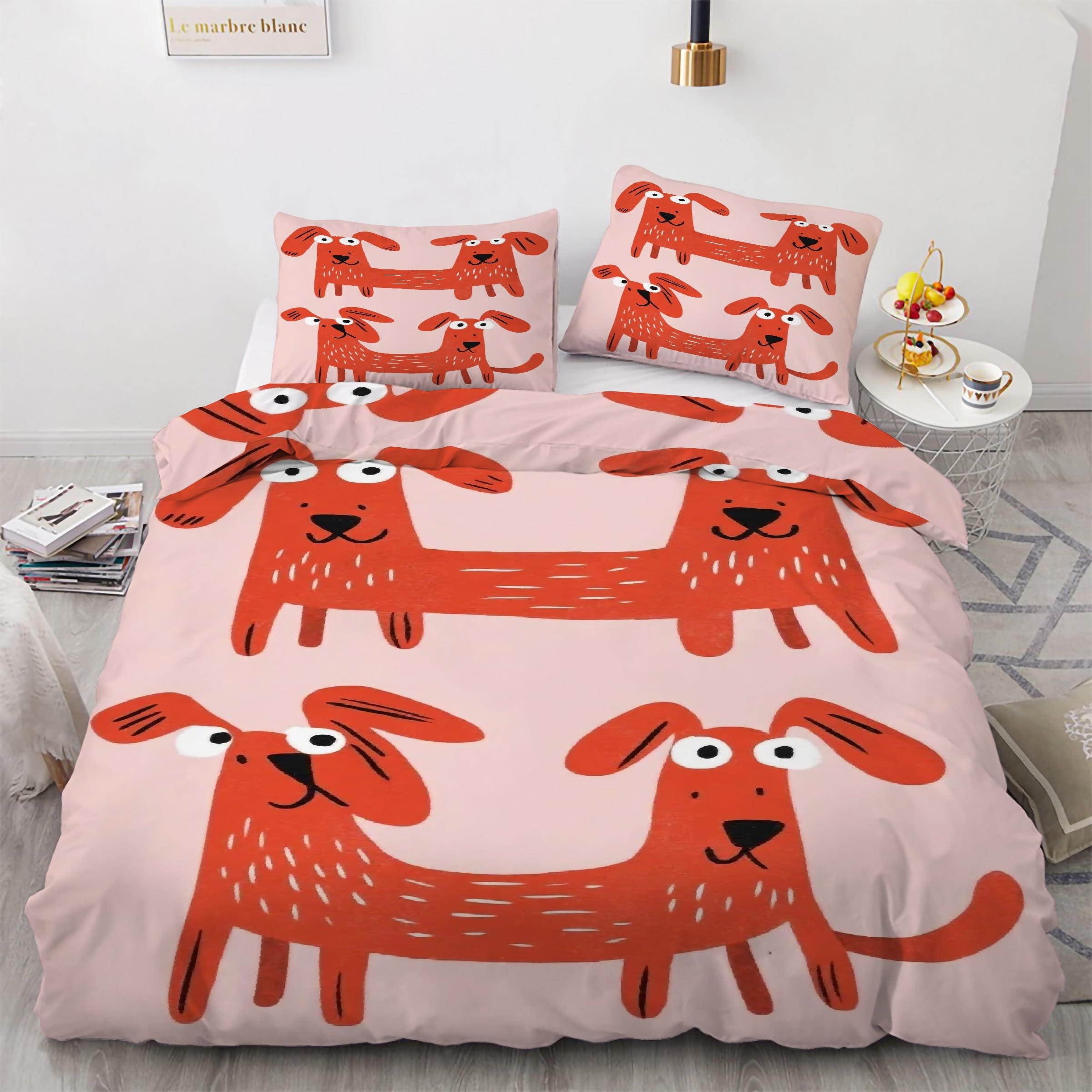 Housse de couette 160x200 chiot en microfibre douce avec 2 taies