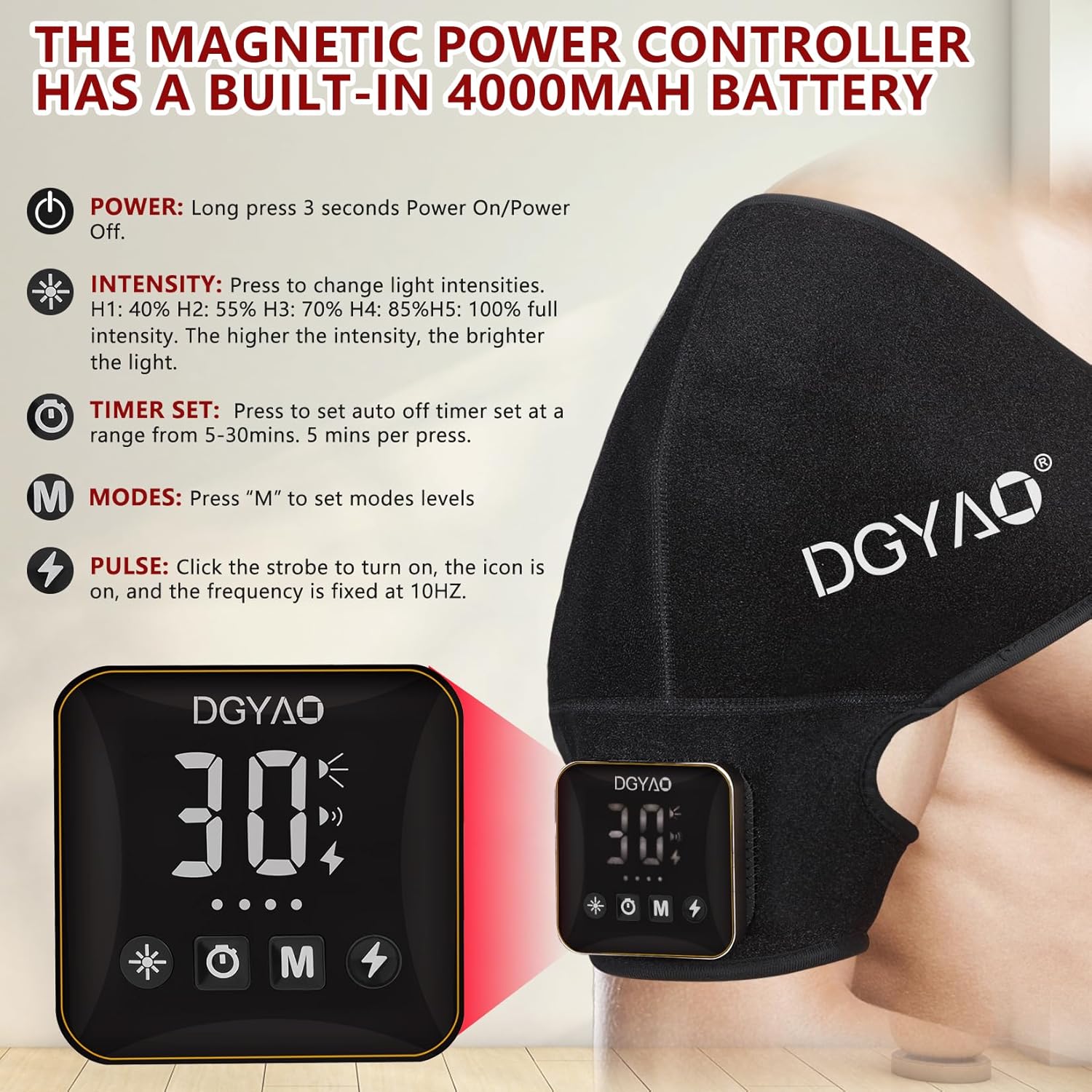 Cordless Red Light Therapy for Shoulder Pain Relief 4000mAh Battery Portable Wireless Near Infrared Light Therapy Devices Wearable Wrap for Arm Body Muscle Relax Treatment Pad - Image 3