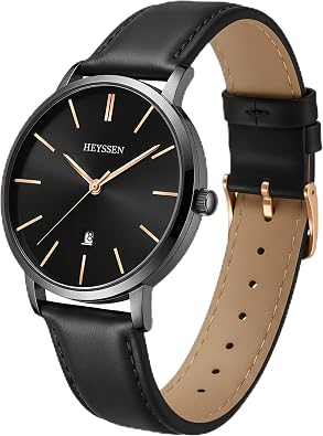 Vintage Watches for Men Ultra Thin 9.1mm with Quartz Movement Genuine Calfskin Strap Water Resistance 3ATM/30 Meters - Classic Luxury Timepiece - Gift for Him - 42mm