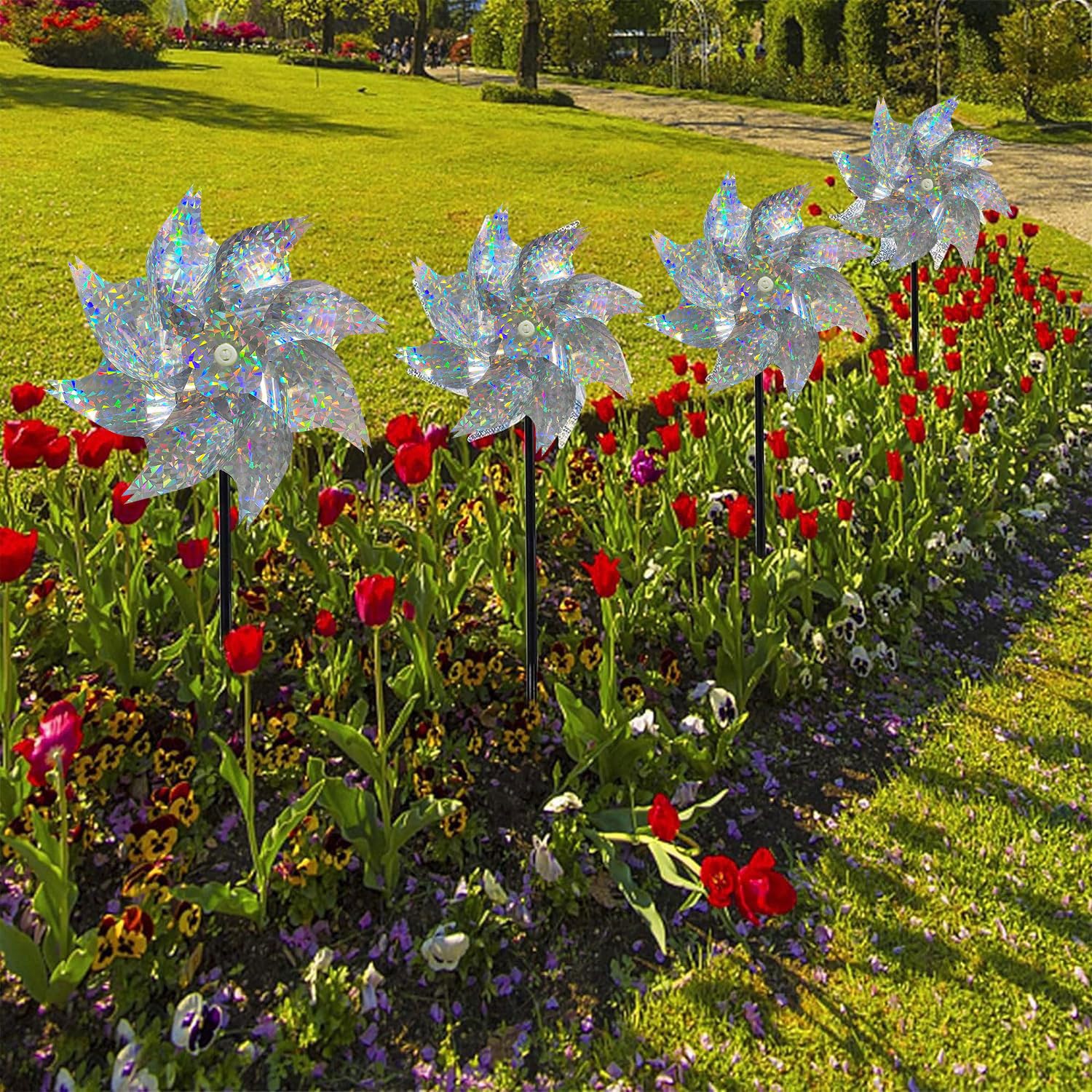 ERBO 5 molinillos de viento, antipalomas para balcón, molinillo de viento, jardín, ruedas reflectantes, espantapájaros para balcón, jardín, patio, huerto (plata)