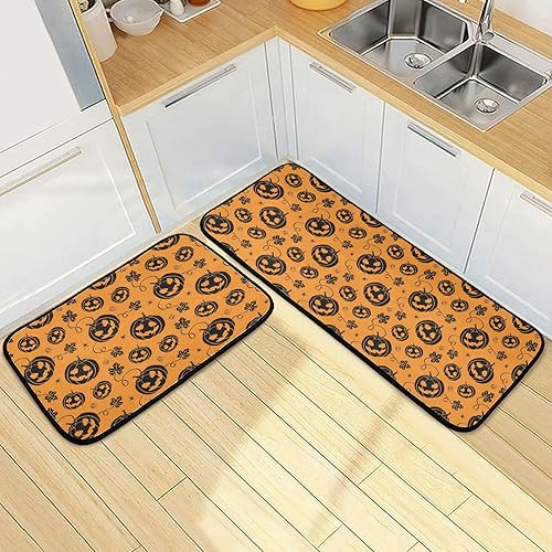 Miniatura 7 de Pfrewn Halloween Pumpkin Ghost Kitchen Rug and Mat Set of 2 Anti Fatigue Non Slip Washable Maple Leaves Runner Rugs Floor Mats for Holiday Kitchen