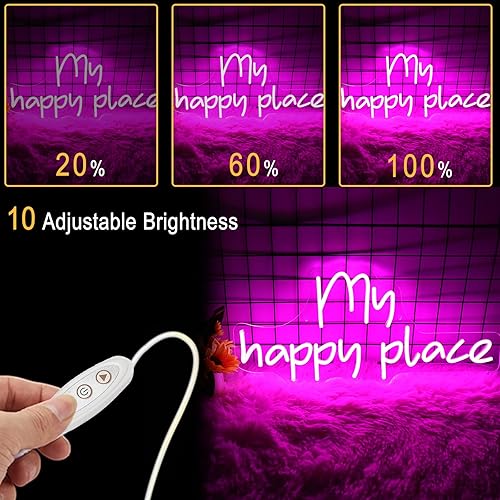 Miniatura 4 de Neonwall - Letrero de neón con texto en inglés My Happy Place con luz LED para decoración de pared, interruptor alimentado por USB, para decoración