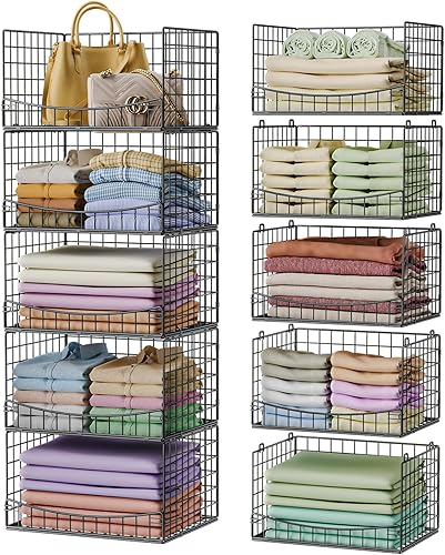 JKsmart Organizadores de armario apilables de 5 niveles y estantes de almacenamiento, contenedores de almacenamiento para ropa para jeans,