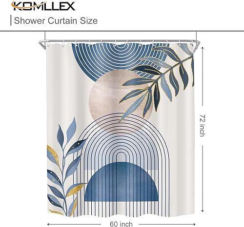 Miniatura 12 de KOMLLEX Cortina de ducha bohemia verde salvia, de 60 pulgadas de ancho x 72 pulgadas de alto, abstracta moderna de mediados de siglo, decoración