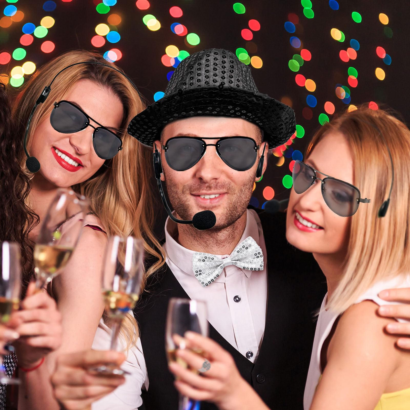 5 Pcs Kostüm Zubehör für Erwachsene Kinder,Pailletten Handschuhe Pailletten Hut Kopf Mikrofon Sonnenbrille Pailletten Socke,80er Jahre Rocker Star Disco Zubehör für Halloween Cosplay