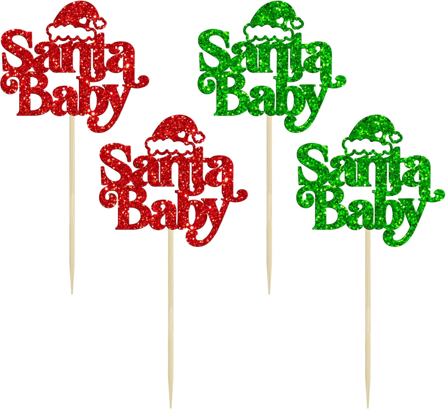 Ephlyn 24Pcs Christmas Santa Baby Cupcake Toppers Glitter Merry Christmas Cupcake Picks for Baby Shower Gender Reveal Kids Boys Girls Birthday Party Cake Decorations Supplies Multicolor - Image 3