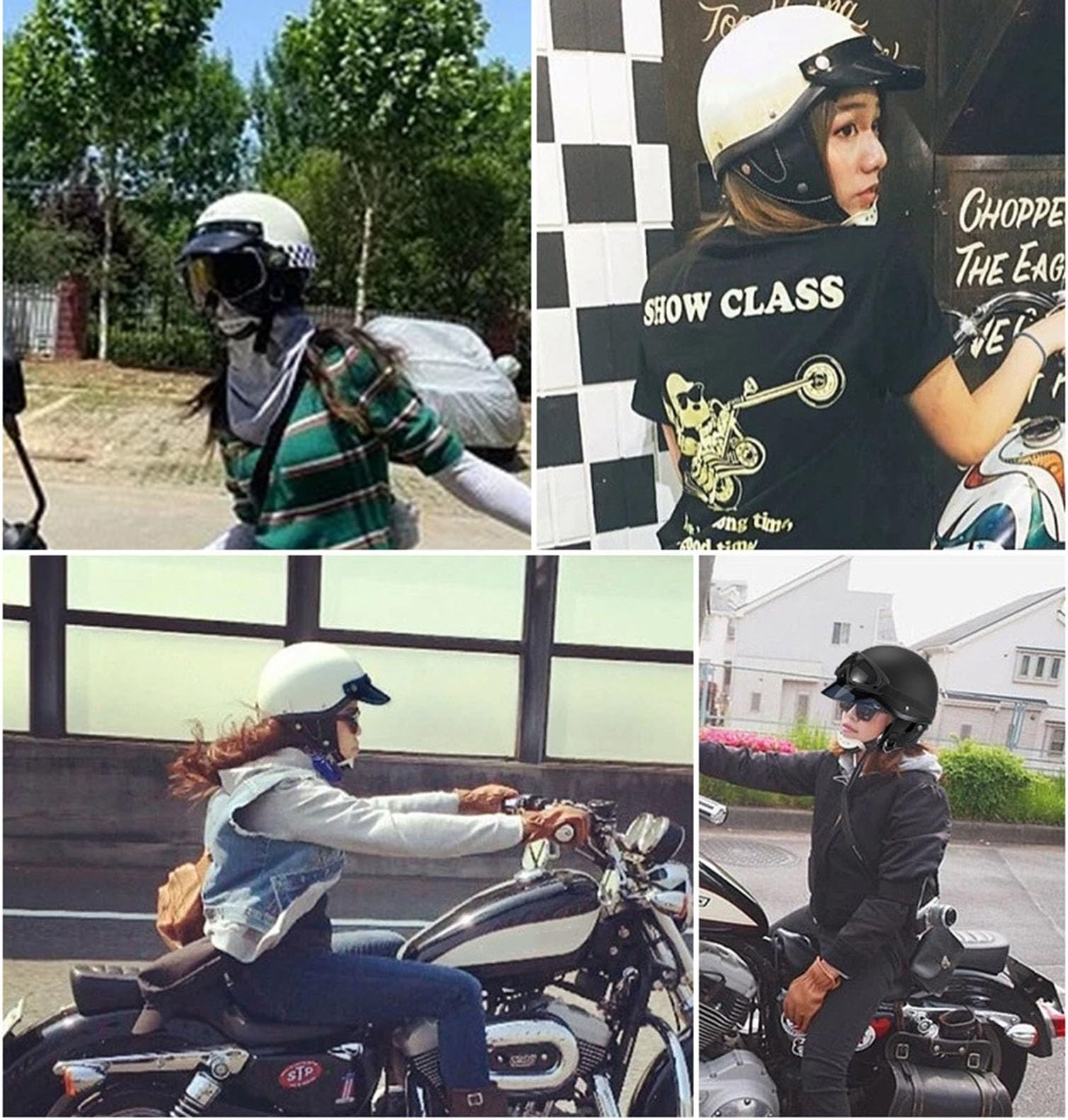 retrò Mezzo Conchiglia Casco,Caschi da Moto Aperto Caschi A Scodella,ECEDOT Omologato Casco da Moto Scooter per Donna Uomo,(2,S=55~56cm)