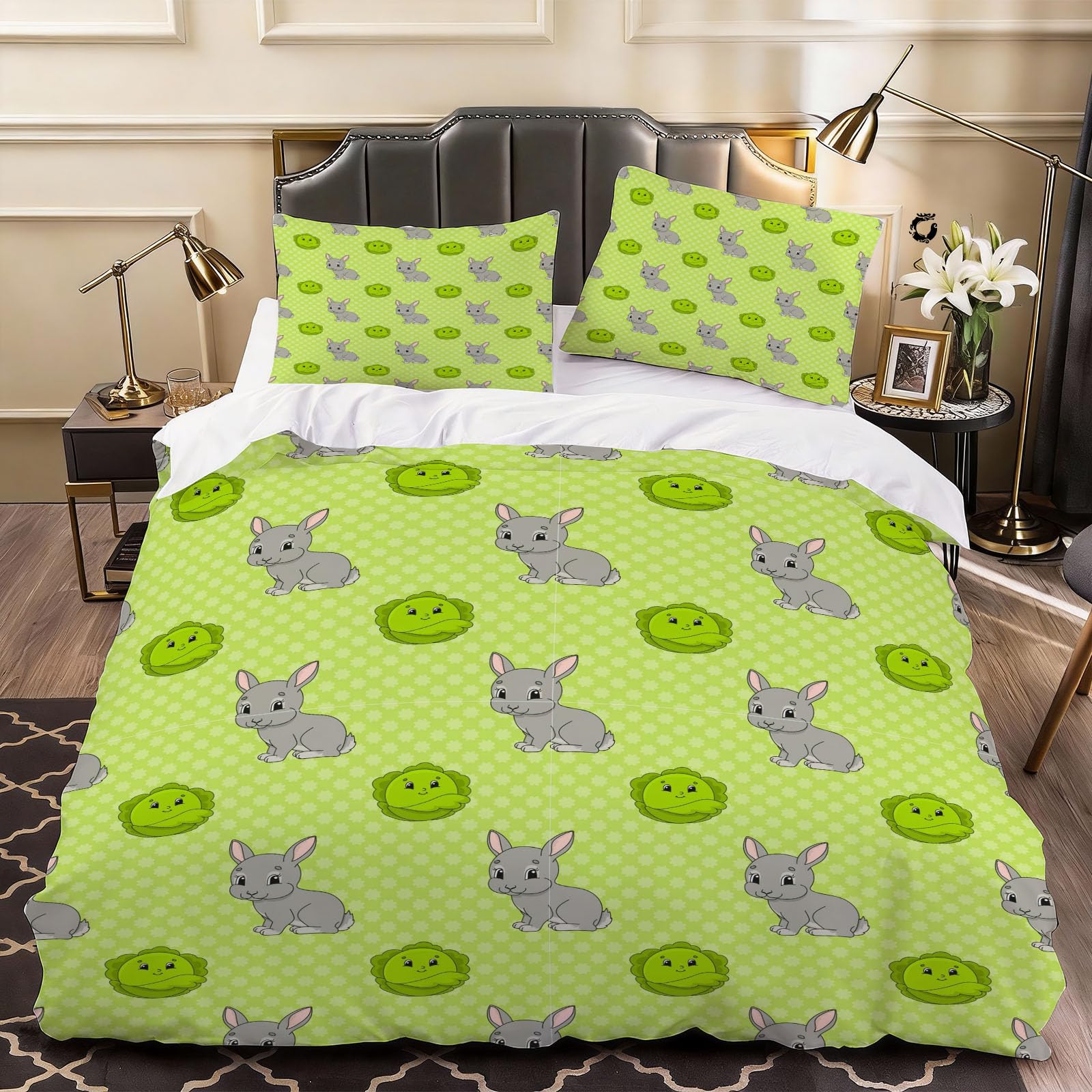 3D Snowy Rabbit Duvet Cover Child Teen Bedding Double Bed Set, Soft Microfiber Comforter Cover Printed with Zipper Closure Quilt Coverr 200x200 cm and 2 Pillowcases