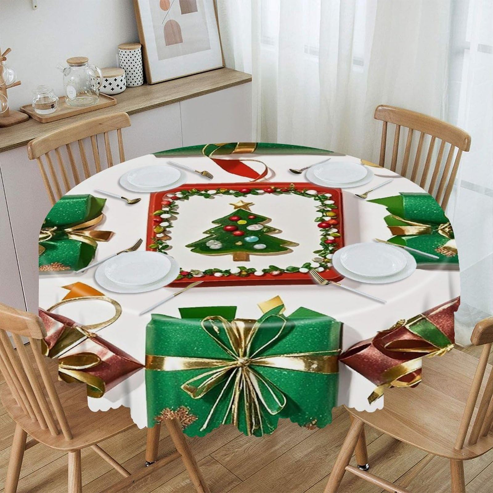 FekiLoot Wrapping Round Tablecloth 60 Inch Waterproof Heavy Duty Table Cloth Spillproof Washable Table Cover Wrinkle Resistant Tablecloths Decorative Table Cloths