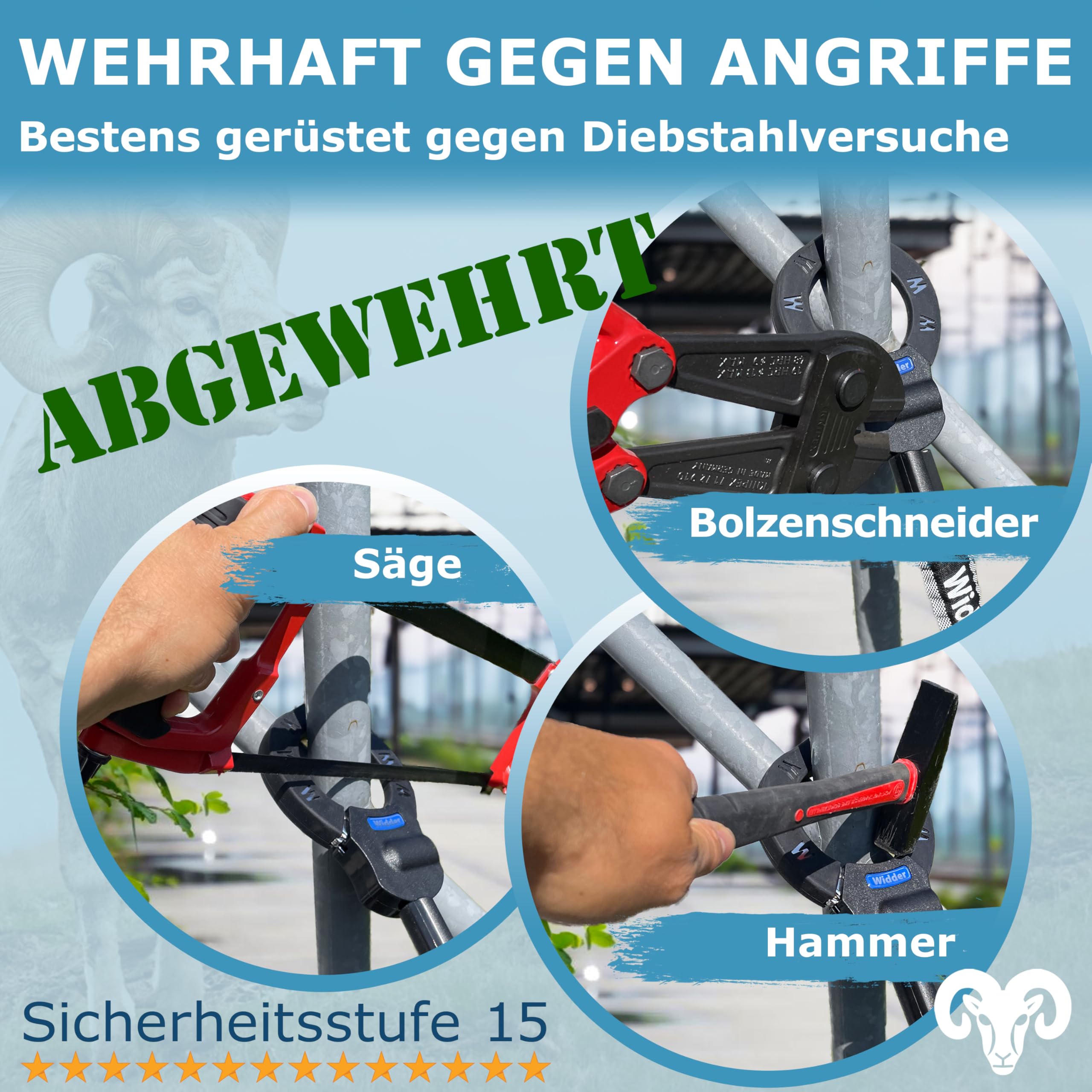 WIDDER Sicheres Handschellenschloss [80cm lang, 4 Schlüssel, 8mm Massiv Stahl] E Scooter Schloss mit Tasche – Handschellen Schloss für e Roller & Fahrrad - Fahrradschloss, e-scooter & e bike lock