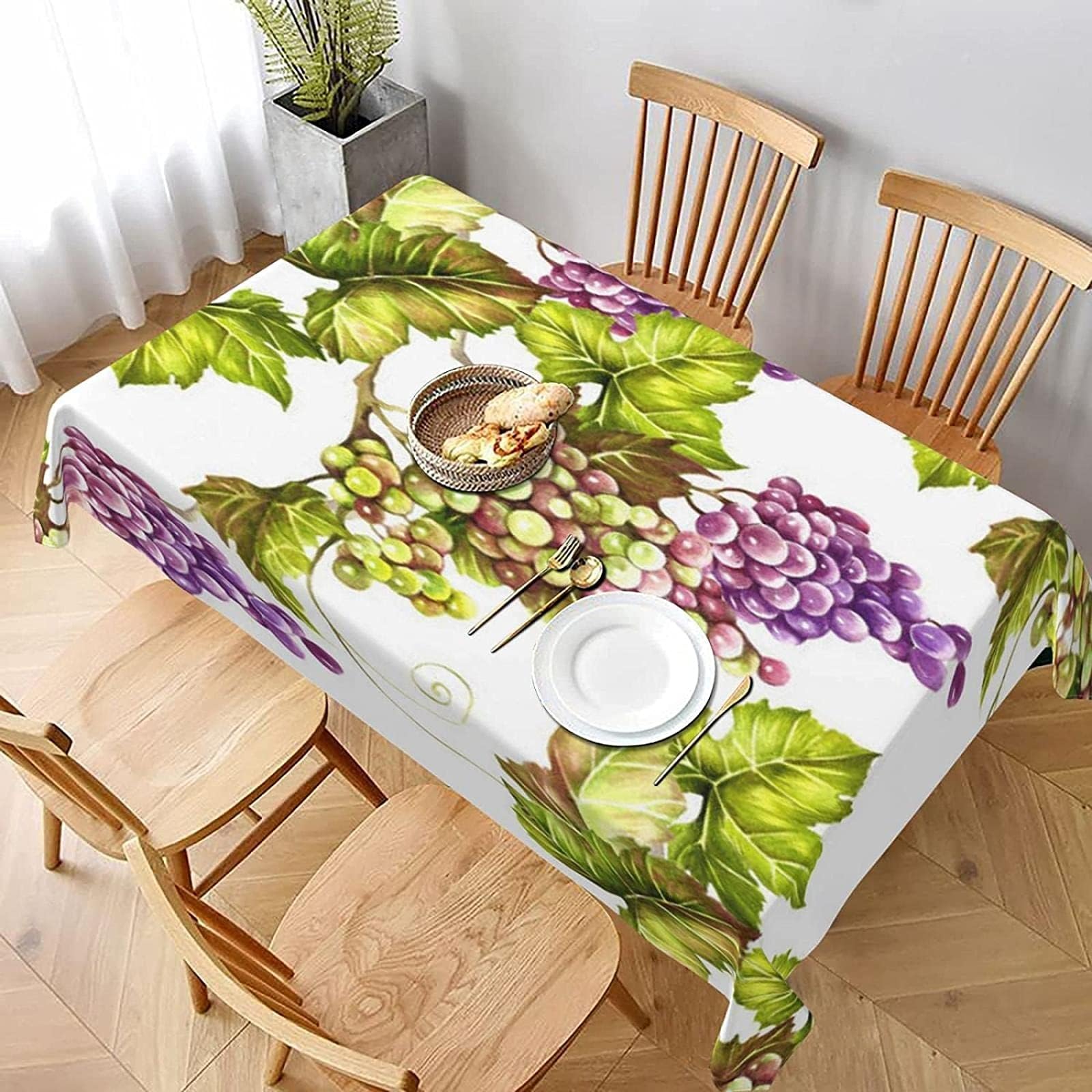 Epushow Rectangular Tablecloth, Seamless Pattern, Grapevine Hand Painted Watercolor, Oil Proof and Overflow Proof Tablecloth, Indoor and Outdoor Decorative Fabric Set 60 "x 90"