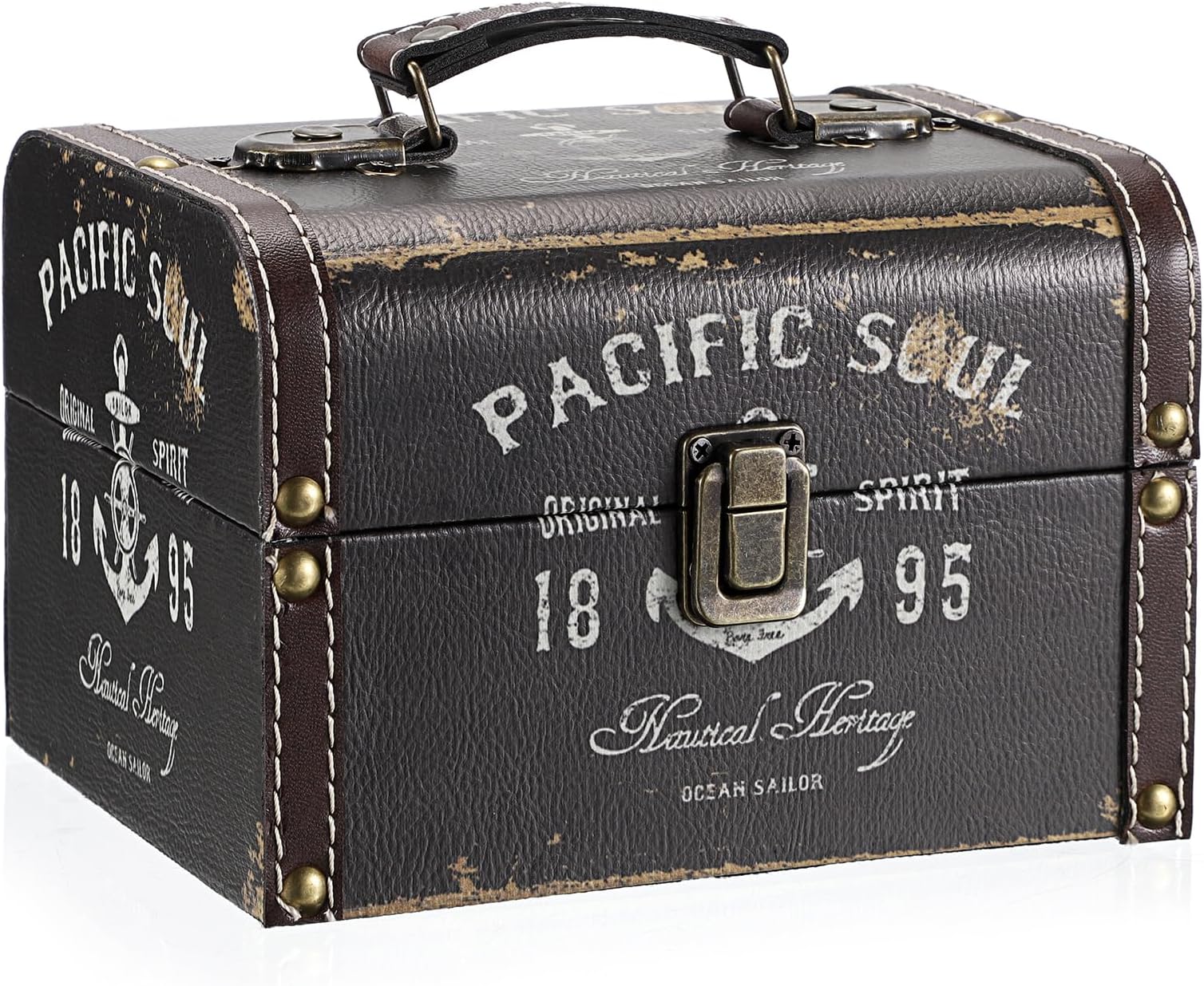 ELLDOO Decorative Treasure Chest Box, Wooden + PU Leather