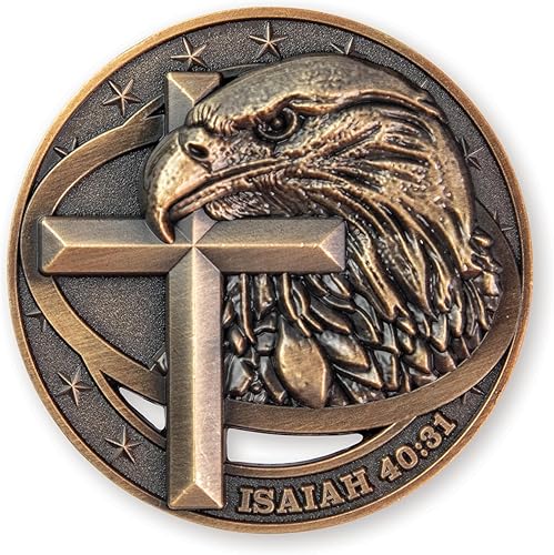 Miniatura 3 de Moneda de desafío cristiano de águila calva americana chapada en oro antiguo  Fuerza y fe inspiradora  Gran regalo para hombres, mujeres, niños y