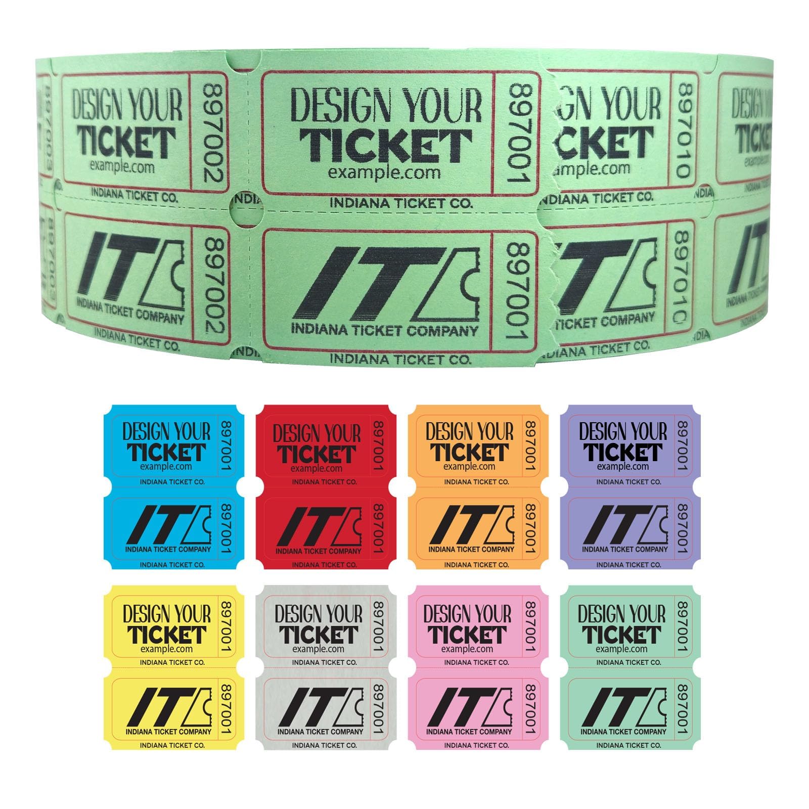 INDIANA TICKET CO. Custom 2"x2" Raffle Roll Tickets – Add Your Events Logo/Text, 50/50 Raffle Tickets, Fundraiser, Classroom Rewards, Entry, Drink