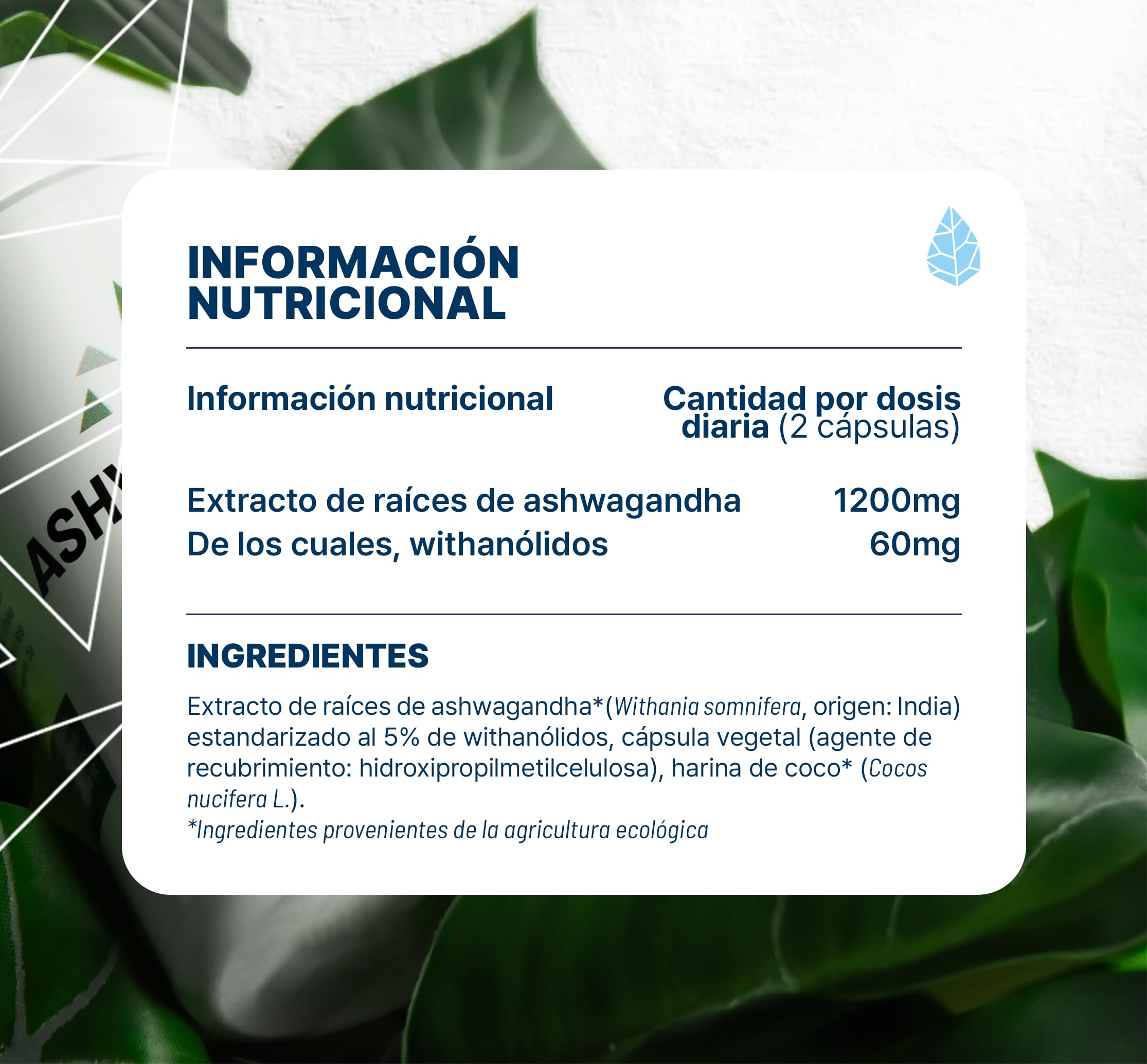 Nutripure | Ashwagandha Bio KSM66® | Planta Adaptógena del Ayurveda | Vegano | Complemento Alimentario Bienestar Intelectual y Físico | Estrés, Ansiedad | 60 Cápsulas | 1 Mes | Fabricado en Francia
